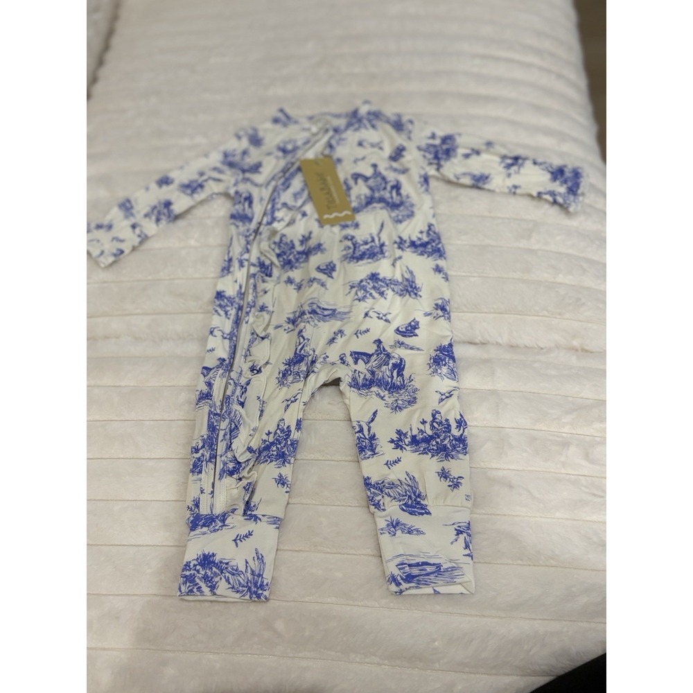 Tesa Babe Baby Bamboo Zip Romper 3-6 Months NWT Blue White